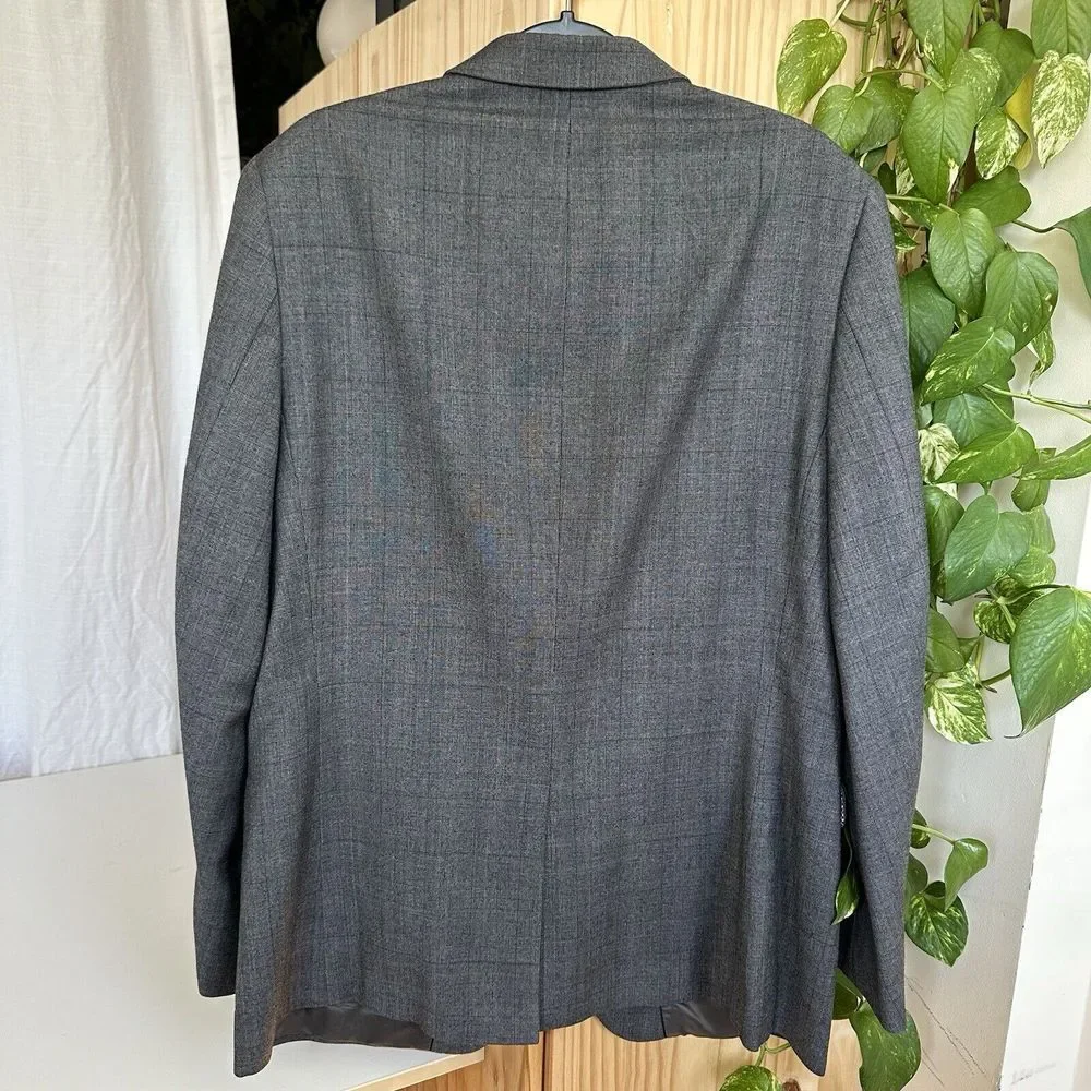 Banana‎ Republic Wool Modern Slim Fit Plaid Blazer 44L Long Suit Gray